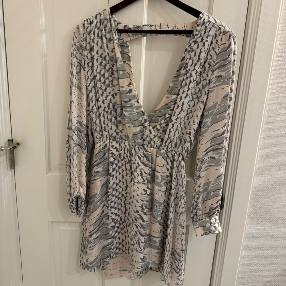 Pink and grey printed mini dress